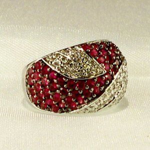 New Suzanne Somers Raspberry Red Cubic Zirconias Silver Vintage Ring
